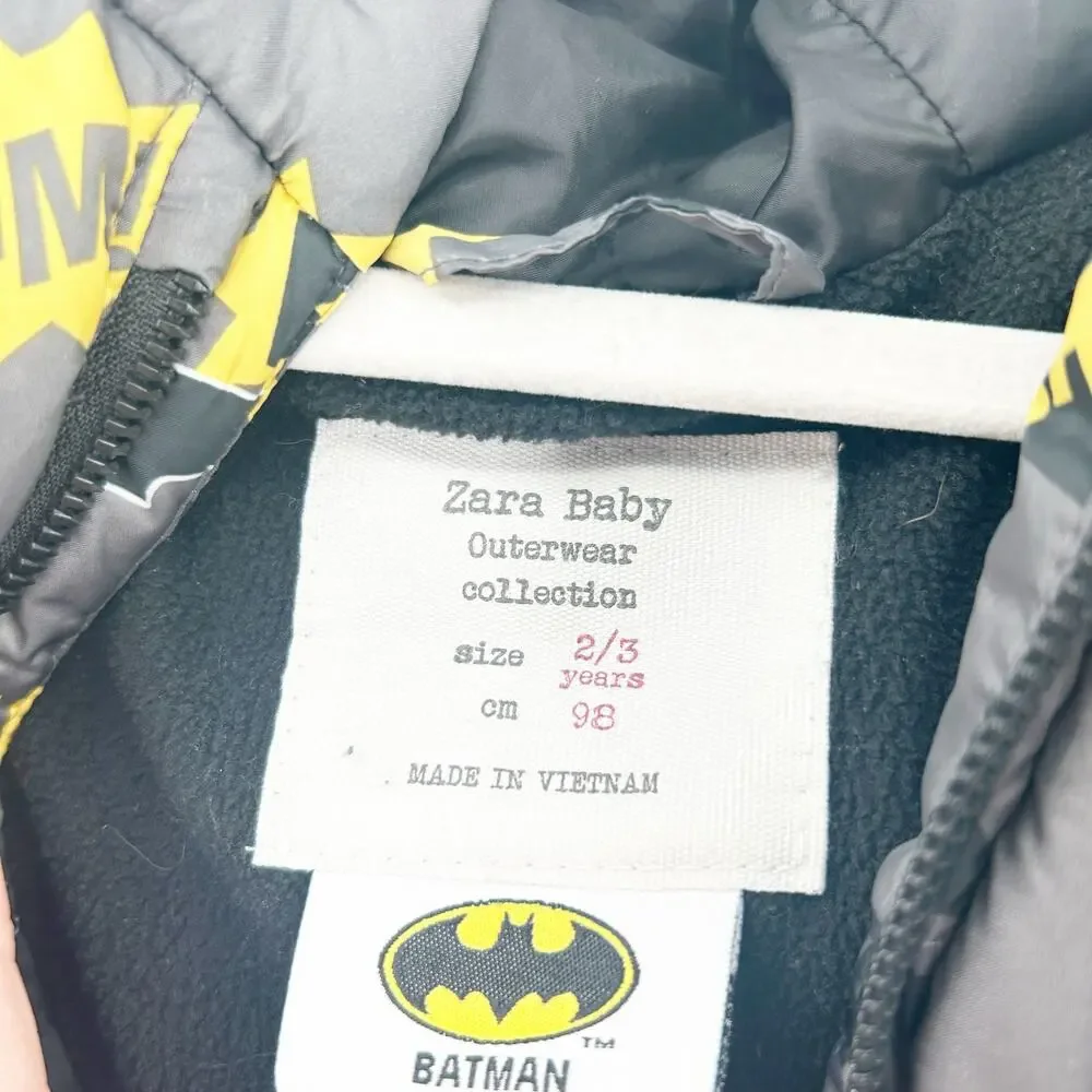 Zara Baby Boys Winter Outerwear Batman Fleece Lined Hooded Puffer Jacket 2/3Y‎